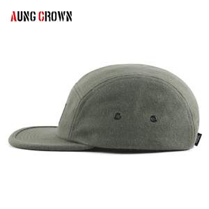 Casquettes de camping à 5 panneaux en laine Melton à bord plat, personnalisées OEM ODM, avec étiquette tissée, unisexes, chaudes pour l'hiver, réglables, pour la course à pied - Product Image 3