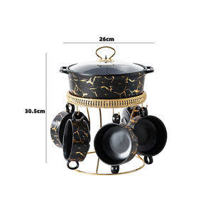 <span class=keywords><strong>Service</strong></span> de table 6 personnes en porcelaine noire, <span class=keywords><strong>blanche</strong></span> et marbre doré, comprenant marmites à soupe, petits bols, ustensiles de cuisson pour ragoûts et soupières avec couvercle - Product Image 4