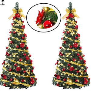 Складная красочная спиральная пагода в форме рождественской пагоды, автоматическое расширение и складывание, украшенная предварительно освещенная всплывающая Рождественская елка, красная