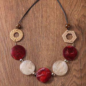 Faux Rattan Acrylic Round Disc Vintage Women Necklace DIY Design Trendy Beach Vacation Fashion Neck Jewelry - Product Image 4