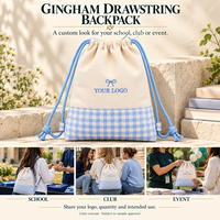 Sac à dos personnalisé en toile gingham avec cordon de serrage et logo brodé – Vente en gros pour l'école, les clubs sportifs, les événements et la gym