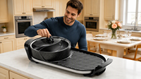 Plaque de cuisson électrique 2-en-1 haute performance avec raclette intégrée, design détachable, contrôle double zone, usage domestique, 1350W
