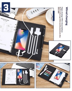 Carnet de notes personnalisé avec batterie externe et logo LED, format A5, journal intelligent à chargement sans fil pour cadeaux d'affaires avec câble USB de recharge - Product Image 6
