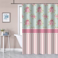 LIVING Ensemble de rideaux de douche en tissu, style classique vintage, thème jardin de campagne, avec 12 crochets, écologique, motif roses roses, rustique, aspect bois