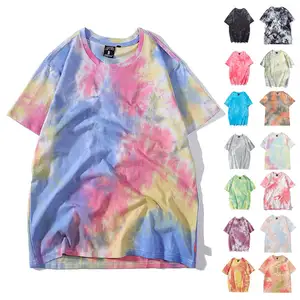 2023 ALLFLY factory Wholesale High Quality Tie Dye Short Sleeves Oversized Pima Cotton Black T-shirts loose fit dazzling T-shirt