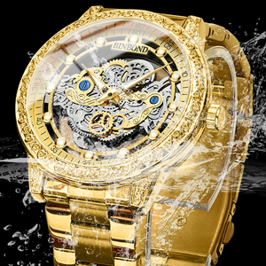 Reloj de Cuarzo Binbond B1010 1010 para Hombre, con Manecillas Luminosas, Correa de Cuero y Acero Inoxidable, Dorado, de Lujo, Resistente al Agua, para Negocios - Product Image 2