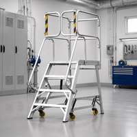 Plateforme de travail mobile industrielle moderne, échelle en aluminium avec garde-corps et roues rétractables pour entrepôt et salle de sport