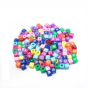 diy jewelry accessories acrylic 6*6mm letter beads English color white word big hole square bracelet beads