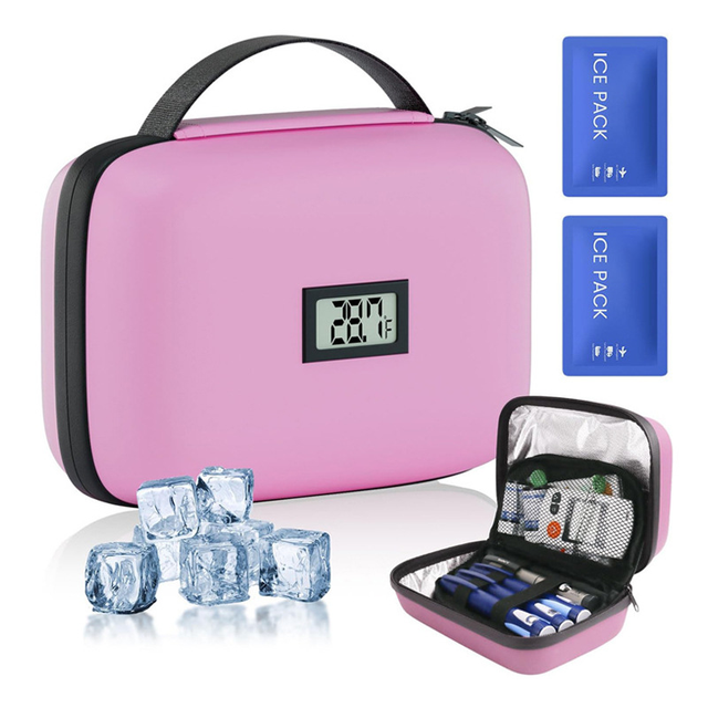 Portable Insulin Cooler Box Large with Electronic Thermometer EVA+PU Material New Chinese Style Medicine Travel Cooling Case