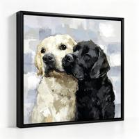 Tableau mural encadré Labrador Retriever, portrait de chien jaune et noir, cadre noir mat, décoration moderne pour appartement et condo