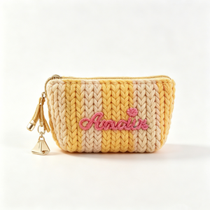 Pochette zippée au crochet personnalisée, porte-monnaie tricoté, trousse de maquillage tissée à la main, petite pochette de rangement en tissu - Product Image 2