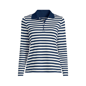 เสื้อโปโลผู้หญิงแขนยาวลายทางทรงเข้ารูปสมัยใหม่ เอวทรงเรียวเล็กน้อย ทรงร่วมสมัย ใส่สบายๆ สำหรับใส่ทำงาน ลายทาง - Product Image 1