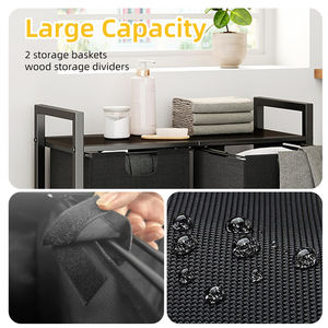 Cesto per Bucato a 2 Scomparti, Cesto per Vestiti Sporchi con Sacca Interna Rimovibile, Tessuto Oxford Riutilizzabile, Salvaspazio, Moderno Contenitore per Bagno <span class=keywords><strong>ECO</strong></span> - Product Image 3