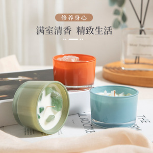 Scented Candle Glass Jar Essential <b>Oil</b> Fragrance Home Relaxation Minimalist Style Cylinder Shape - Product Image 4