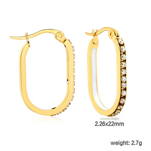 Pendientes de Diamantes Ovalados de Acero Inoxidable para Mujer, Uso Diario, Forma Geométrica, Diamantes Sintéticos Cultivados en Laboratorio, Origen Dongguan - Product Image 4