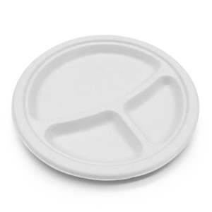 Assiettes jetables compostables en bagasse à 3 compartiments, 9 pouces, paquet de 500, sans PFAS, écologiques - Product Image 1