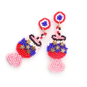 Independence Day Statement Colorful Beaded Earrings Handmade Bohemia Tropical Beadwork Dangle Earrings For Woman