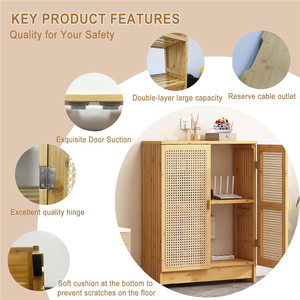 Gabinete de almacenamiento de enrutador WiFi de ratán, caja de almacenamiento de piso de bambú con estantes ajustables, gabinetes de pie modernos de doble Teir - Product Image 3