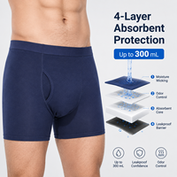 Sous-vêtements d'incontinence personnalisés avec logo, 300 ml, 4 couches, mélange de coton, contrôle des odeurs, ouverture frontale, lavables, boxers d'incontinence