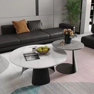 Heaper-muebles de estilo moderno, mesa con base de metal, hardware de aspecto de mármol blanco, mesa de centro redonda para sala de estar y apartamento, 2023 - Product Image 3