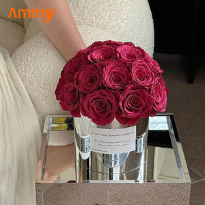 AM-PFE18C Ammy Boîte ronde à base de miroir en forme de tête de champignon avec fleurs préservées, couvercle en acrylique, roses à longue durée de vie, cadeau de la Saint-Valentin - Product Image 6