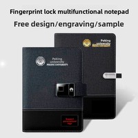 Carnet de notes professionnel en cuir avec verrouillage par empreinte digitale et mot de passe, bloc-notes à feuilles mobiles, batterie externe, ensemble cadeau avec logo lumineux et chargement sans fil