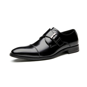 รองเท้าหนังสีดำแบบ Monk Strap หัวแหลม ปิดด้วยหัวเข็มขัด เหมาะสำหรับใส่ทำงานทุกฤดู พื้นยาง รองรับการขายแบบดรอปชิปปิ้ง - Product Image 5