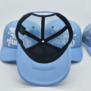 Custom High Quality Foam Sports Trucker <b>Cap</b> 3D Puff Printed <b>Plain</b> 5 Panel Mesh Trucker <b>Cap</b> - Product Image 5