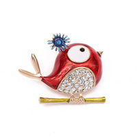 Broches exquises et adorables en forme de petit oiseau en cristal pour femmes, en alliage plaqué or et émail, pour fiançailles, mariage, fête, cadeau, bijoux