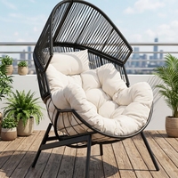 Sedia da Esterno Moderna e Resistente con Telaio in Acciaio e Rattan PE, Gambe Cabriole, Cuscino Impermeabile, Resistente alle Intemperie/UV, Personalizzabile