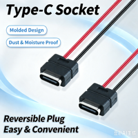 Conector USB-C LN-002 con Cable Pigtail de 24AWG de 60 mm, Conector Tipo-C Reversible para Terminales de Crimpado, Carga de Energía DIY