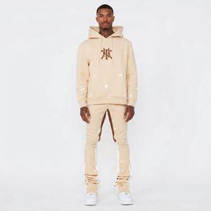Conjunto de Dos Piezas Personalizado para Hombre, Sudadera con Capucha y Pantalones Jogger, Estilo Urbano, Tejido Transpirable, Diseño Desgastado, 380 GSM, 100% Algodón - Product Image 1