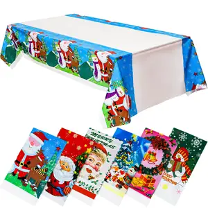 친환경 크리스마스 식탁보 산타 클로스 플라스틱 테이블 커버 크리스마스 파티 홈 식탁