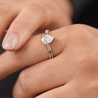 Anillo de Compromiso Solitario de Lujo con Corte de Pera de 1-2 Quilates, Cultivado en Laboratorio, con Banda de Oro de 14K para Mujer, Diseño de Joyería Premium