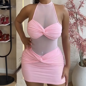 Nouvelle Collection Robes Courtes Décontractées Africaines pour Femmes, Couleur Unie, Sans Manches, Col Halter, Moulantes, Sexy, en Maille, Tendance - Product Image 2