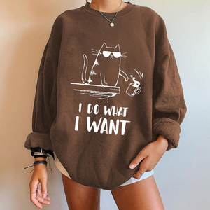 Je fais ce que je veux imprimer sweats drôle chat graphique pull pour femmes été O cou surdimensionné <span class=keywords><strong>Femme</strong></span> pulls pull - Product Image 5