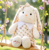 Adorable Lapin en Peluche à Longues Oreilles avec Nœud, Motif Robe Florale – Cadeaux de Bienvenue et Articles Promotionnels pour Salons Professionnels