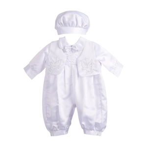 Ensemble de 3 pièces personnalisé pour bébés garçons baptême baptême barboteuse vêtements de cérémonie broderie croix gilet blanc bébé garçon vêtements d'anniversaire - Product Image 1