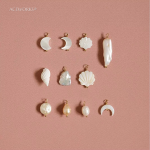 Mélange de breloques en coquillages et perles d'eau douce |   Pendentifs en acier inoxydable plaqué or 18K PVD pour la création de bijoux DIY |   Imperméable et hypoallergénique - Product Image 5