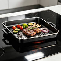 Plaque de cuisson carrée 34x34CM légère en fonte d'aluminium antiadhésive effet marbre, pour grillades, barbecue et four hollandais