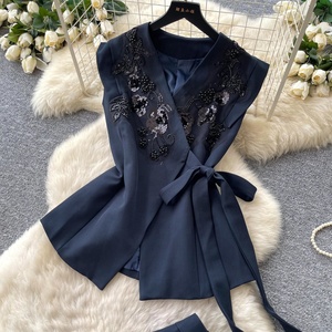 Women Sleeveless Top and Pants Two Piece Set V Neck Button Down Vest With High Waist Pant Set - Product Image 5