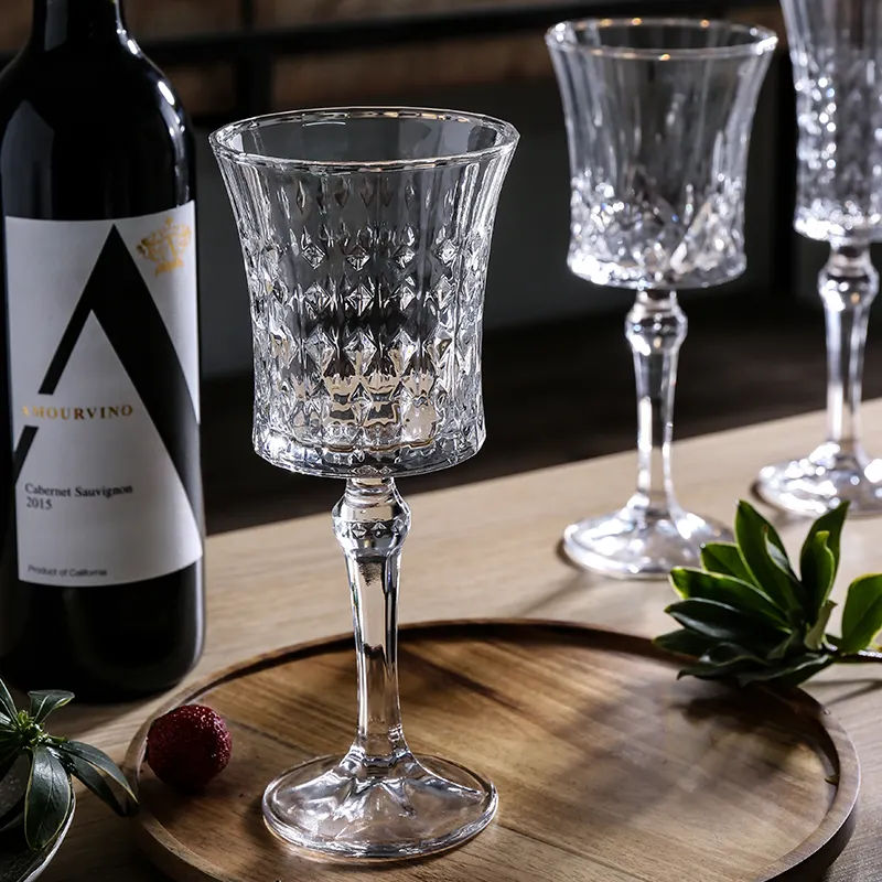 Copo transparente para vinho tinto, grande copo 210ml de vidro com diamante criativo