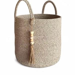 Casale fatto a mano durevole con maniglia per soggiorno bagno cesto della biancheria in <span class=keywords><strong>vimini</strong></span> cesto in cotone tessuto - Product Image 1