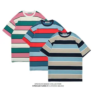 Summer New Biker Boy Trend Loose Stripe Cotton Crew Neck Short Sleeve T-shirt Men's Fashion Brand Top Wholesale