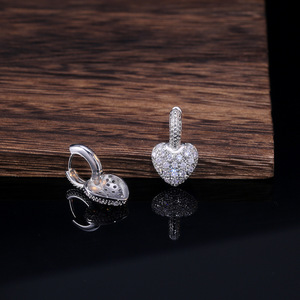 White Diamond Heart <b>Earrings</b> 14K White Gold Pav Set <b>Studs</b> For Women <b>Fine</b> Jewelry - Product Image 6