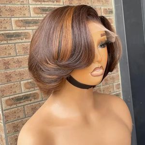 Perruque Courte Bob Lace Front en Cheveux Humains, Nuancier de Couleurs, Pré-Pluckée, Ligne de Cheveux Naturelle, Ombré/Blond, Perruques Courtes Bob pour Femmes Noires - Product Image 4