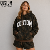 Ensemble 2 pièces streetwear pour femme, imprimé camouflage, sweat à capuche intégral en molleton de coton, coupe oversize, respirant, longueur genou, avec poche kangourou, assorti