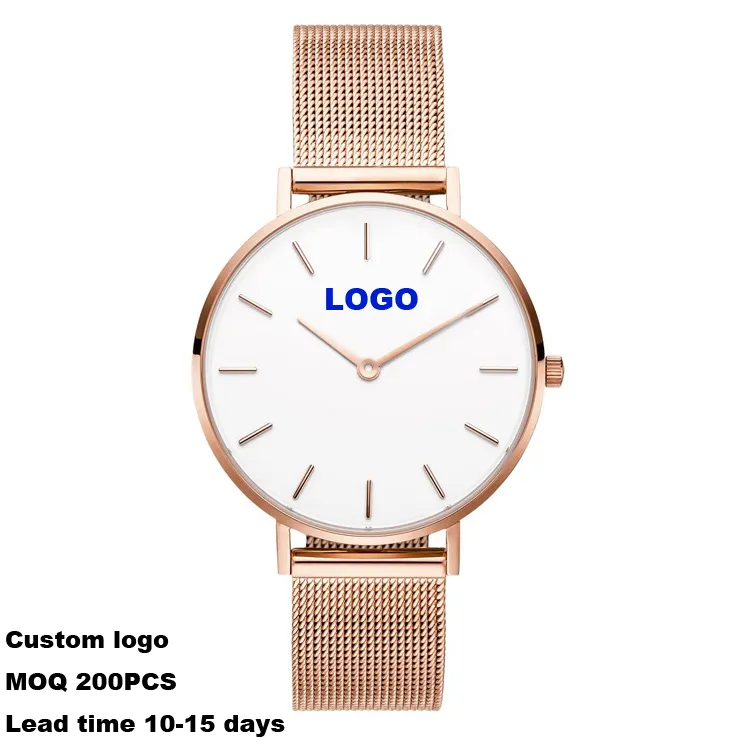 High Quality Designer Stainless Steel Mesh Strap Watch Waterproof Custom Logo Wrist Watch For Men Women