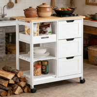 Chariot de cuisine moderne en bois avec roulettes et îlot de rangement pour restaurant, hôtel, extérieur, bar à domicile, salle à manger et salon