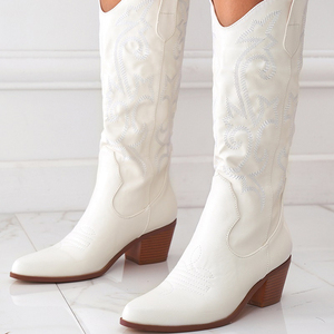 Nouvelles Bottes de Cowboy Western à Talon Épais 2024, Bottes de Chevalier Brodé Style Rétro Mi-Mollet Grande Taille pour l'Équitation - Product Image 4